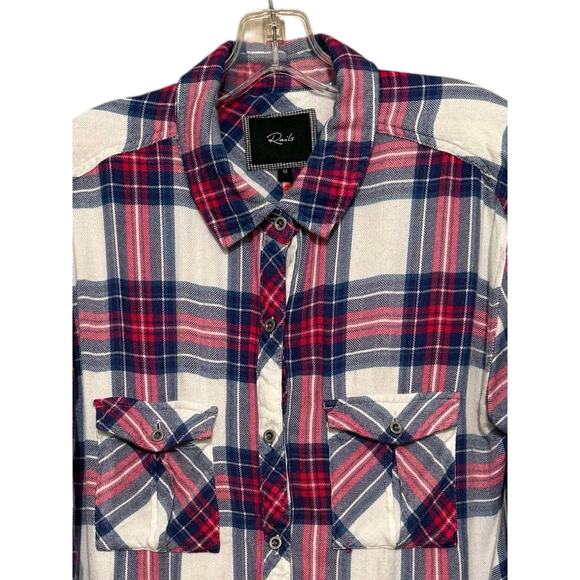 Rails Hunter Plaid Flannel Button Up Shirt in White Pink and Blue M - Picture 10 of 10